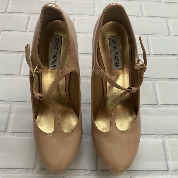Steve Madden Gaylee Nude T-Strap Platform Heels - Picture 3 of 6